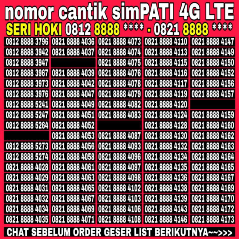 Nomor Cantik BAHAN Combo Sakti Telkomsel simpati 4G LTE seri kuartet 1000 - 2000 - 8888 - 9999 - 80000