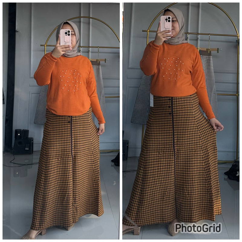 Youngmoodis cahaya knit skirt premium import rok rajut motif kotak import