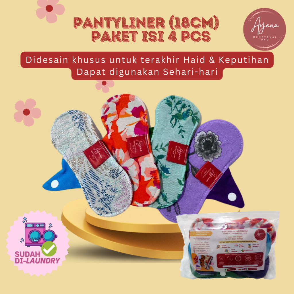 AYANA MENSTRUAL PAD PAKET PANTYLINER 18 CM CM ISI 4 - PEMBALUT KAIN CUCI ULANG - MENSPAD REUSABLE