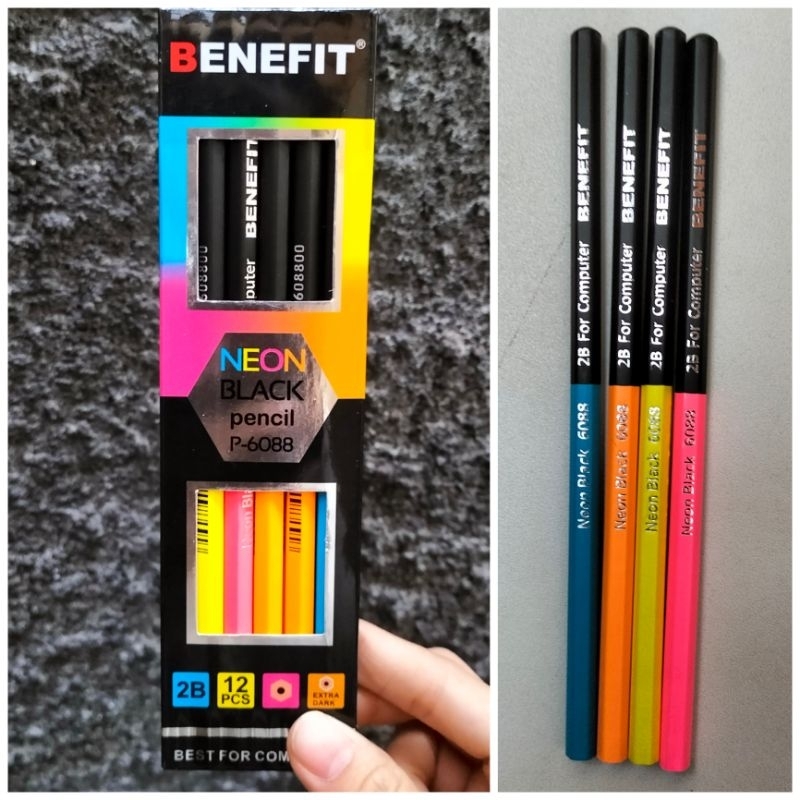 [LUSIN/ 12PCS] Pensil Neon Black P6088 BENEFIT/ mirip BIG