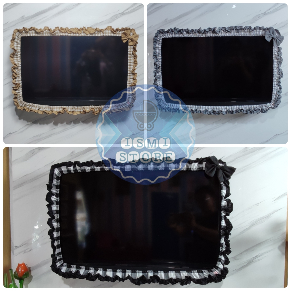 BANDO/Tutup TV/LCD/Televisi Ruffle WARNA Motif Kotak-kotak Gingham Untuk TV 24 inch - 52 inch Bisa Custom Ukuran by Ismi Store