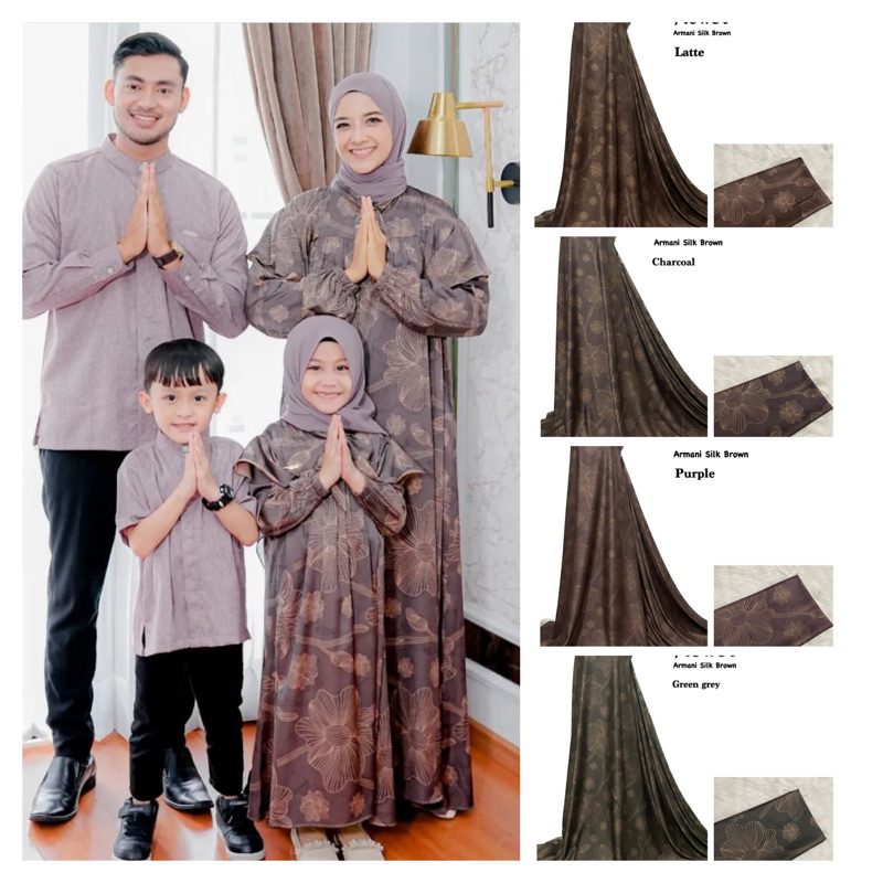 Bahan Kain Armani silk brown ecoprint mewah / armany silk abstrak / kain silk meteran gamis mukena