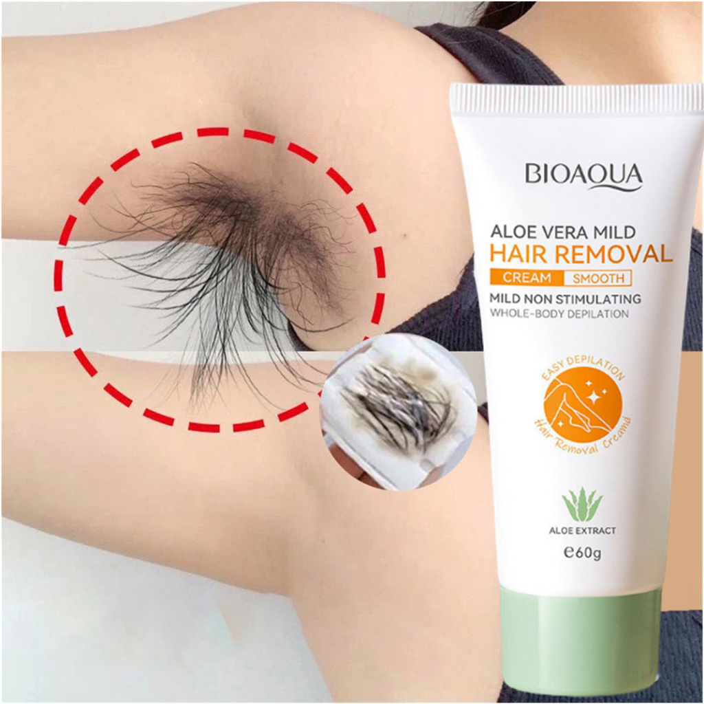 BIOAOUA Krim Penghilang Bulu Wanita Permanen Hair Removal Cream Perontok bulu Cepat Safe and Painless Hair Removal Cream 60ml