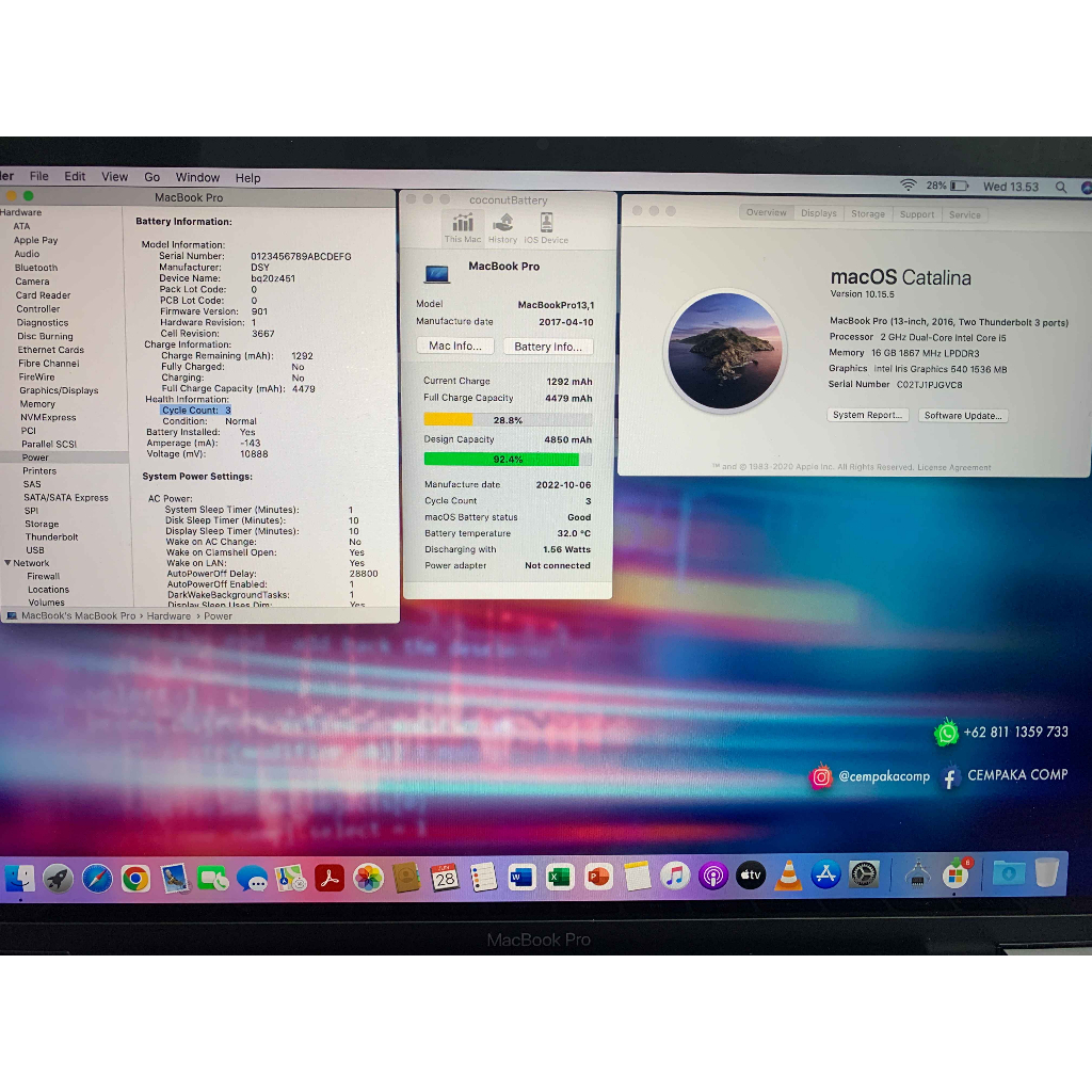 MacBook Pro Retina 2016 13inch Core i5 16GB SSD 256GB