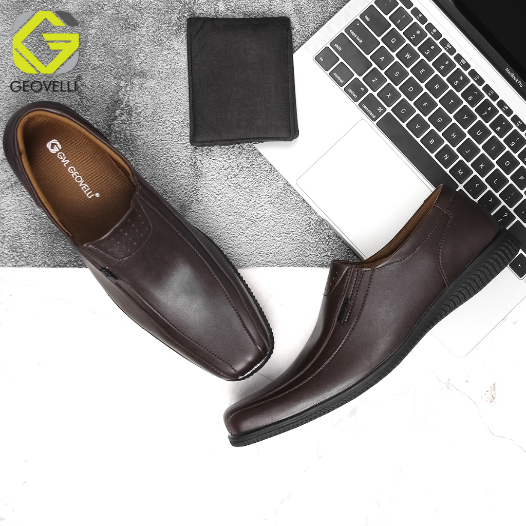 Sepatu Pantopel | Sepatu Pantofel Kulit PU Geovelli Formal Kerja Kantor Pria Hitam Coklat