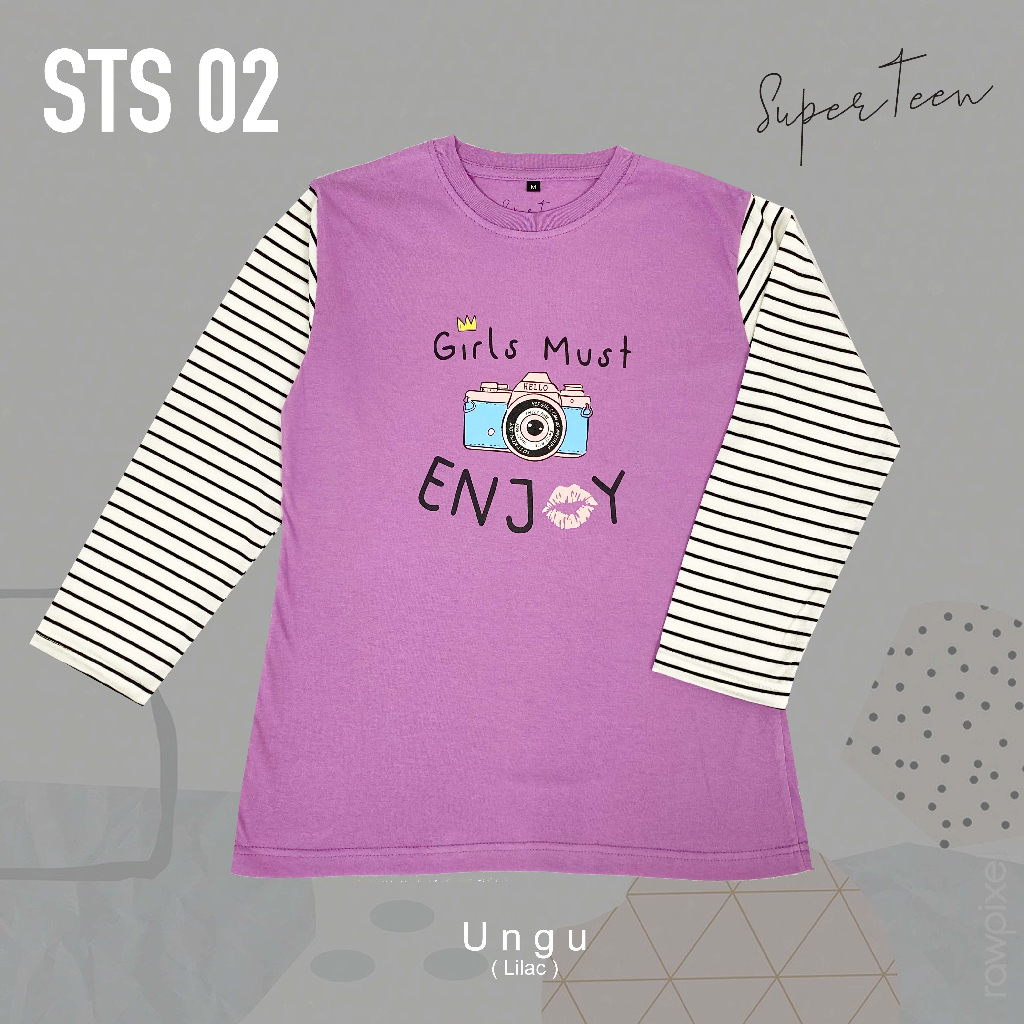 BAJU ANAK PEREMPUAN TANGGUNG REMAJA / KAOS ANAK PEREMPUAN TANGGUNG REMAJA / PAKAIAN ANAK CEWEK KAOS ANAK CEWEK LENGAN PANJANG ENJOY STRIPE BRAND SUPERTEEN 9 - 14 TAHUN