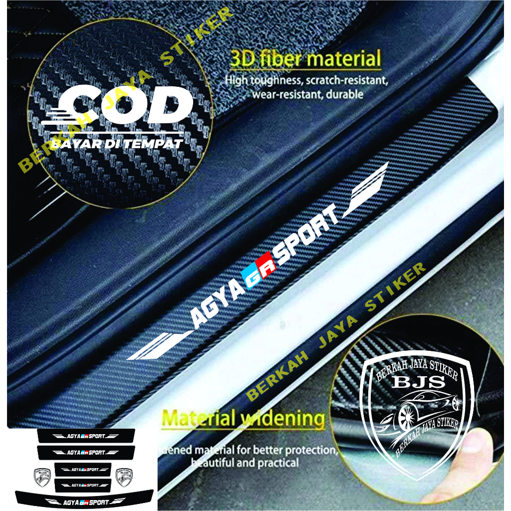 SILL PLATE KARBON 3D MOBIL AGYA GR SPORT STICKER CARBON 3D PIJAKAN BUMPER BAGASI TOYOTA 1/9 SETT
