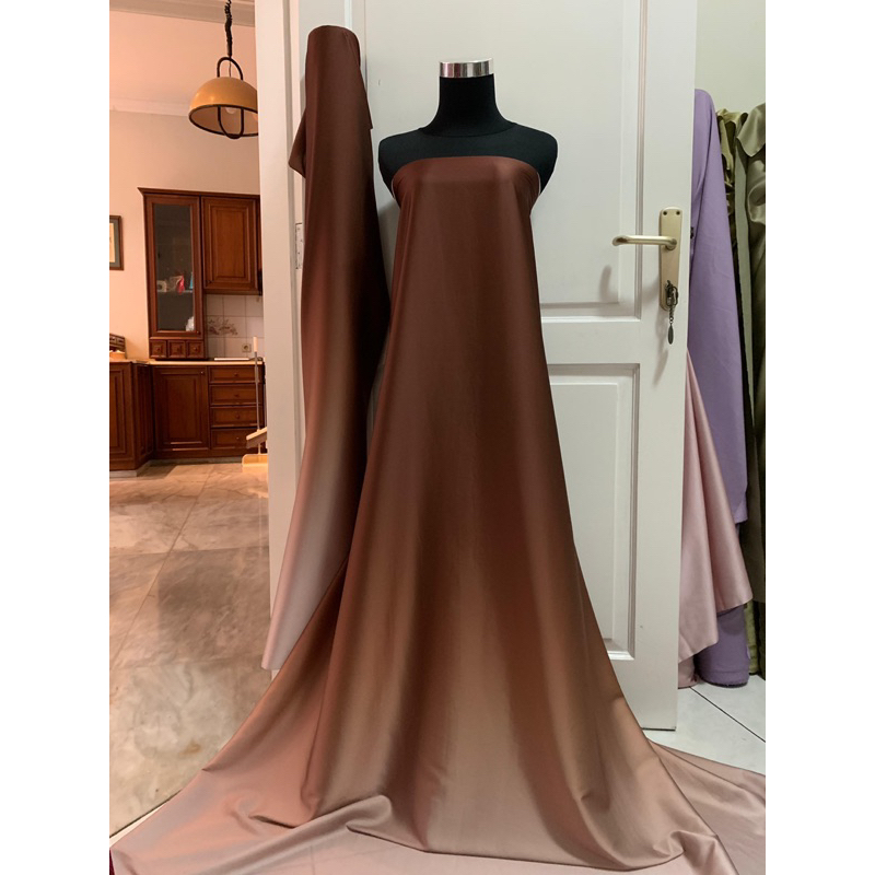 Bahan Kain Satin Silk Saten Armani Gradasi Ombre 2 Tone Warna Milo Latte