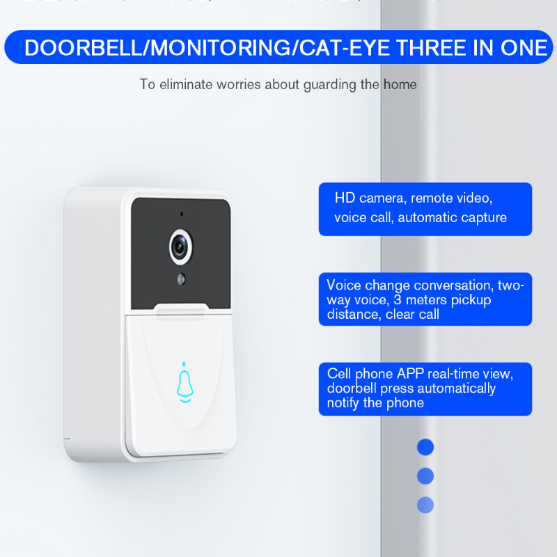 Bel Rumah Wireless Waterproof Pintu Visual Nirkabel Cerdas Lonceng Pintu Anti-Pencurian WiFi Kontrol Aplikasi Remote / X3 Wireless Doorbell Outdoor HD Camera Security Door Bell Night Vision Video Intercom Voice Change for Home Monitor Door Phone