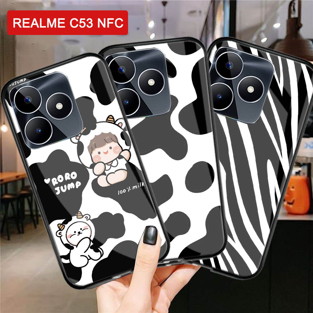 Softcase Glass Kaca REALME C53 NFC Terbaru [M173] Motif Sapi - Case Hp Realme C53 NFC - Casing HP Re