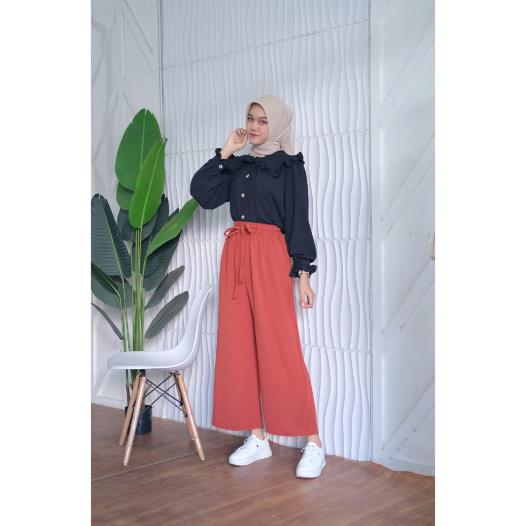 Celana Kulot Crinkle Airflow Highwaist Tali Loose Pants Crinkle