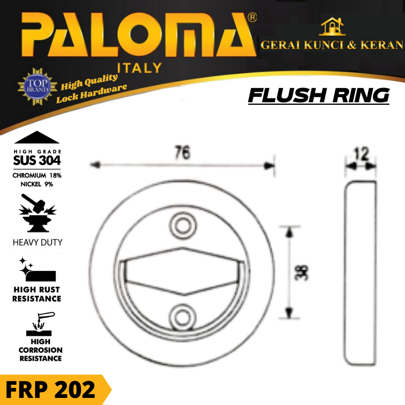 PALOMA FLUSH RING FRP 202 GAGANG PINTU SHAFT DOOR STAINLESS STEEL SSS