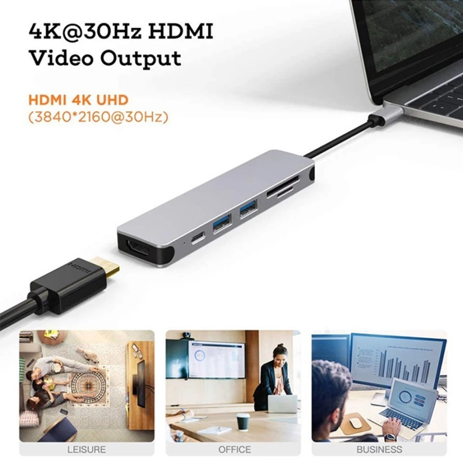 AIRSKY Type C 6in1 HUB +Card Reader with 3Port USB 3.0 and HDMI