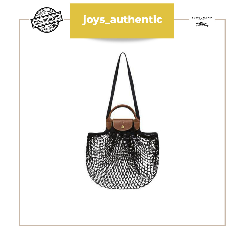 Tas wanita Longchamp filet top handle medium reguler hitam black woman bag authentic original