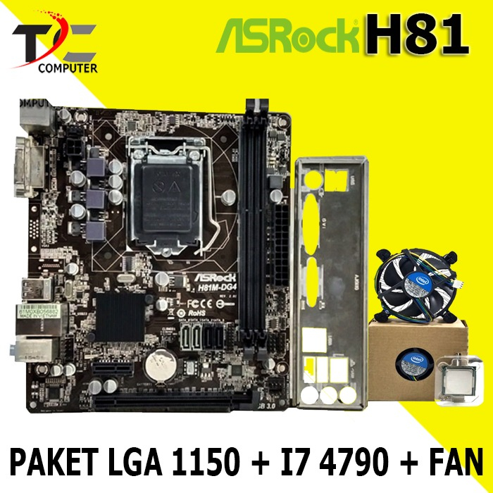 Paket Mobo Onboard H81 LGA 1150 DDR3 Plus Processor I7 4790 Fan