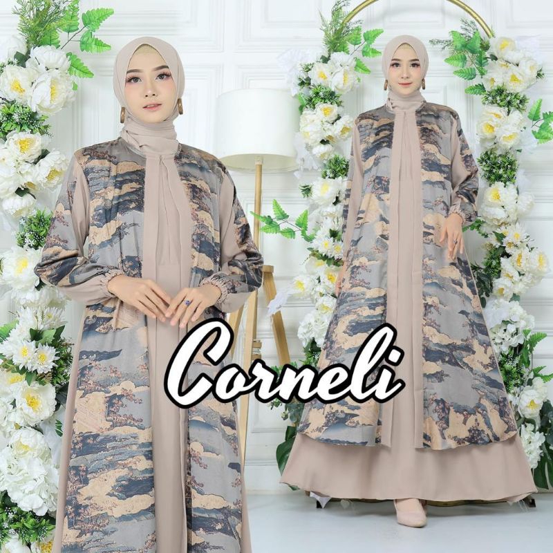 Gamis Pesta Kombinasi Bahan Armani Silk Mix Royal twiss premium /Size M - 6L/Gamis Kombinasi Terbaru