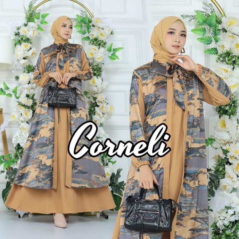 Gamis Pesta Kombinasi Bahan Armani Silk Mix Royal twiss premium /Size M - 6L/Gamis Kombinasi Terbaru