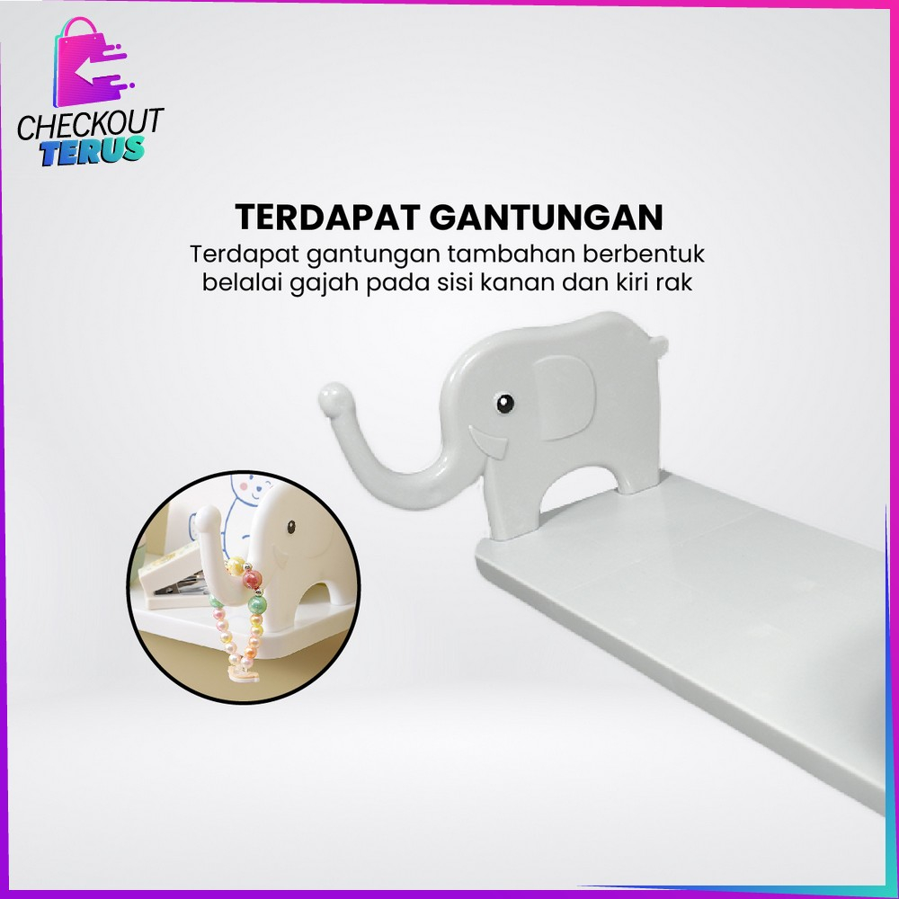 CT C864 Rak Dinding Tempel Kamar Mandi Motif Gajah Tanpa Paku Serbaguna Storage Rack Rak Dapur dengan Gantungan Multifungsi