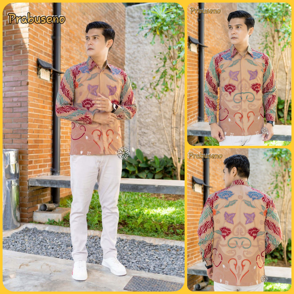 Kemeja Batik Tulis Pria Berlapis Furing Trikot Lengan Panjang Handmade motif prabu