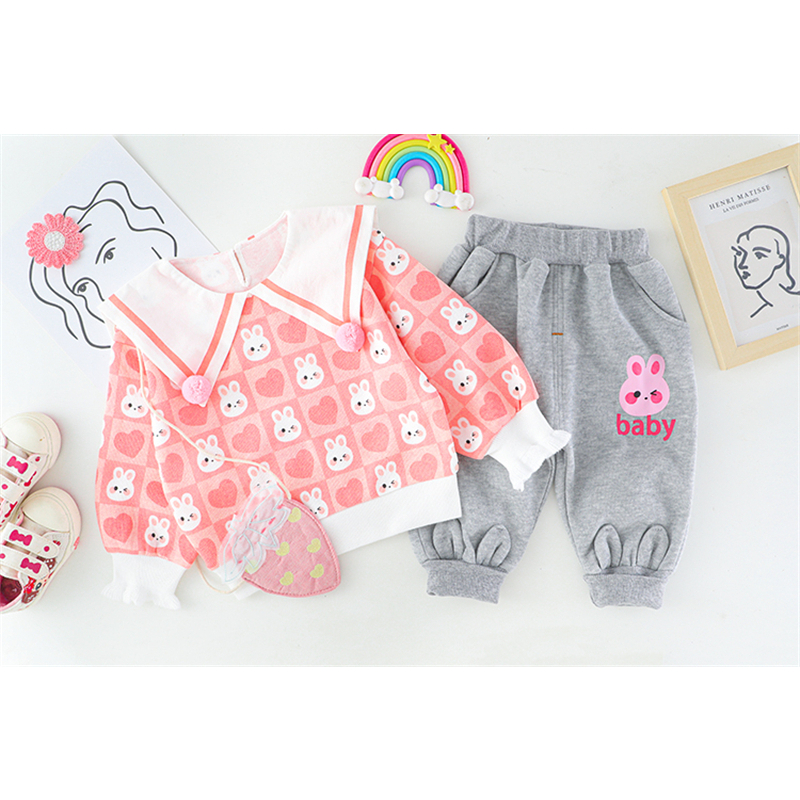 setelan baju anak perempuan import lucu motif BUNNY warna pink lucu premium ala korea