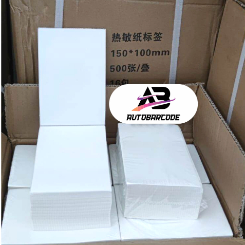 Kertas Thermal Label 100x150 isi 500 Lipat Direct Thermal Stiker Barcode 100x150mm A6 Isi 500 Pcs Resi Pengiriman Marketplace JNT JNE Printer Label Thermal