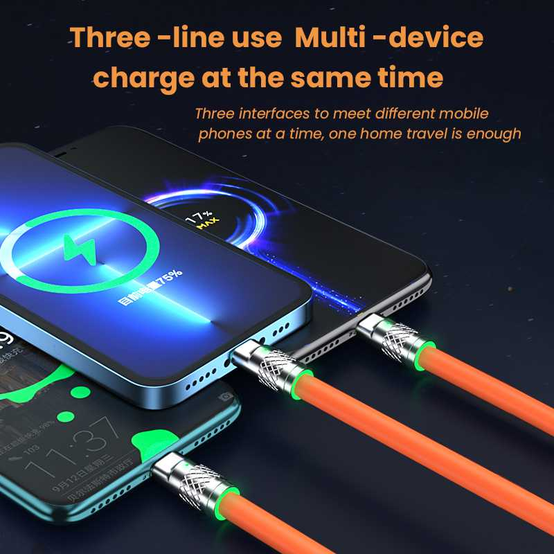 Kabel Charger 3 in 1 USB Type C Lightning Micro Fast Charging D8