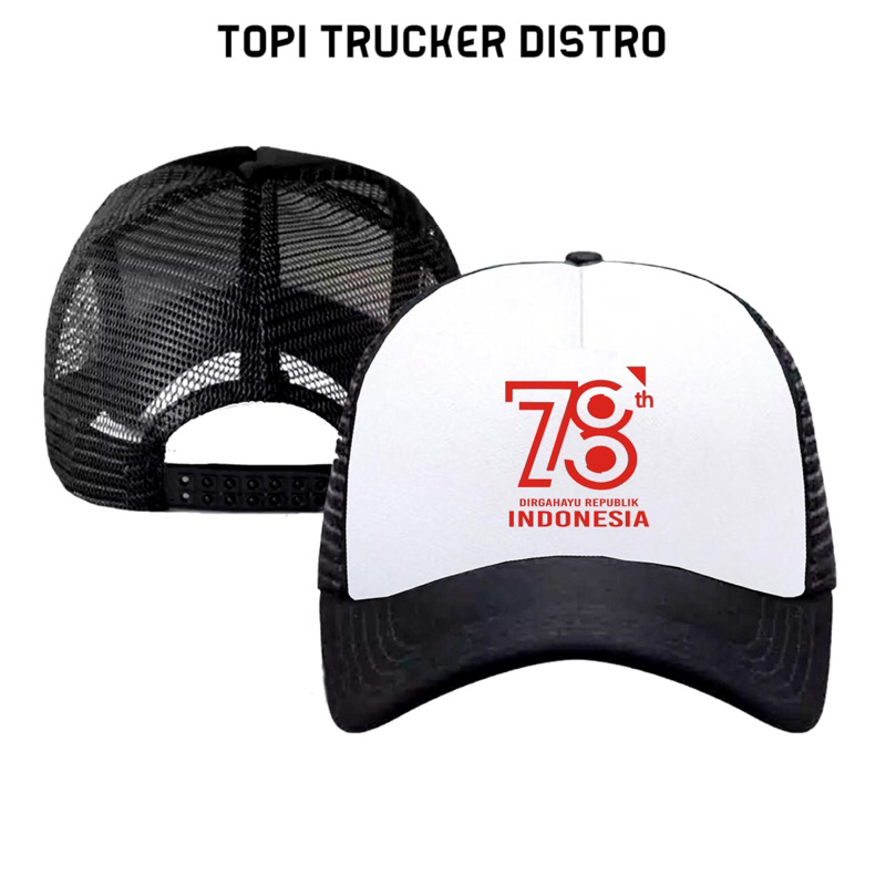 Topi Trucker HUT RI 78 TH DIRGAHAYU RI - HITAM PUTIH