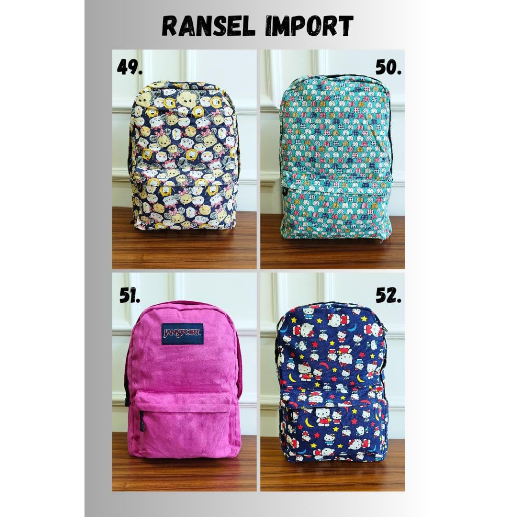 (PINK_IMP)  Ransel Anak SD SMP SMA IMPORT Quality New Tas Fashion Unisex Cowok Cewek . Ready 24 Motif