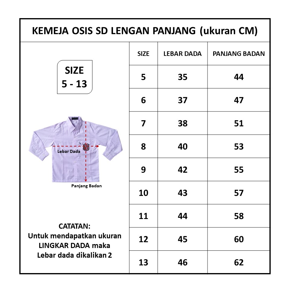 Baju Seragam Sekolah SD Kemeja Putih Lengan PANJANG