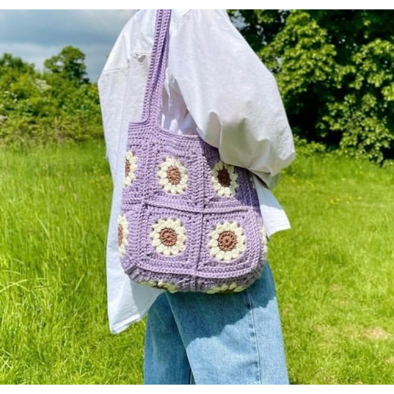 daisy crochet bag | crochet tote bag | totebag rajut | tas rajut daisy | granny square bag