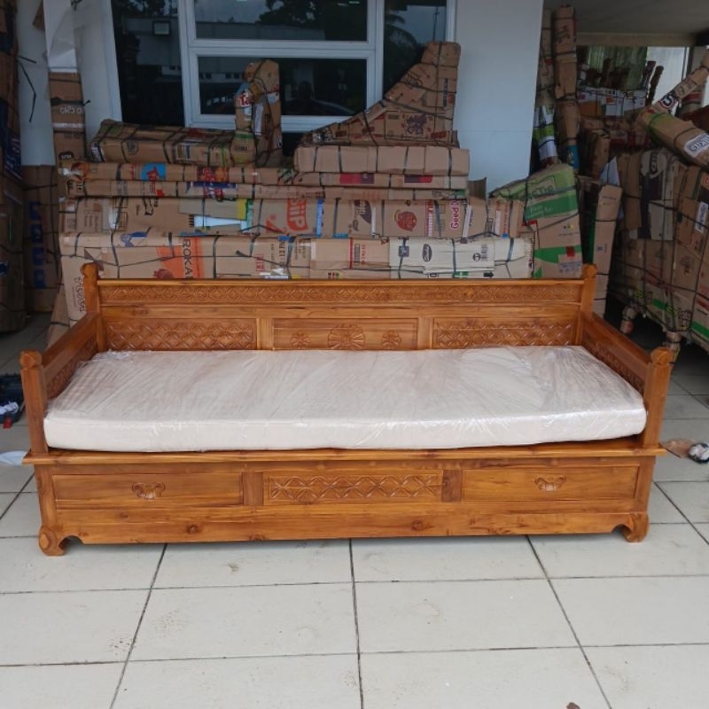 Daybed Bangku bale bale Jati Diamond + Matras Busa Termurah ( bangku jati, kursi jati, bale jati )