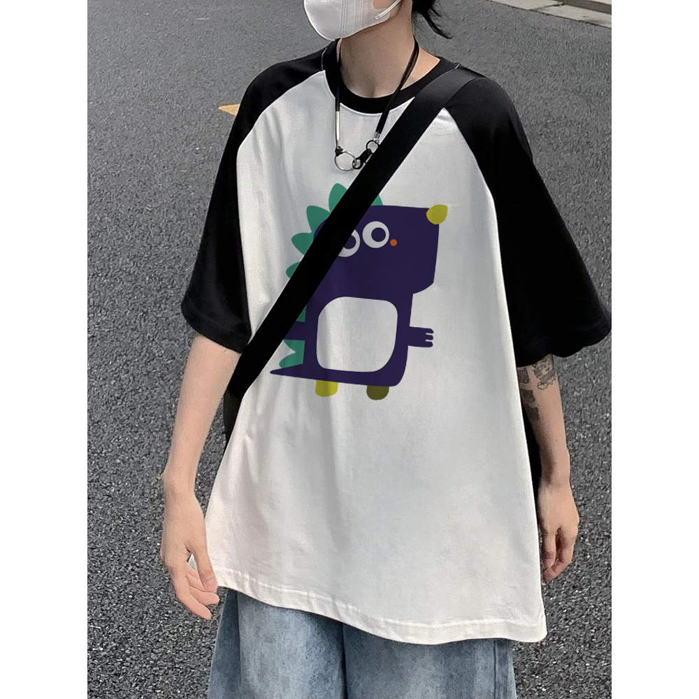 EUNII T-shirt Lengan Pendek Cute Little Dinosaur Korean Style/Kaos Atasan Wanita/Baju Kaus Oversize Wanita/Kaos Wanita