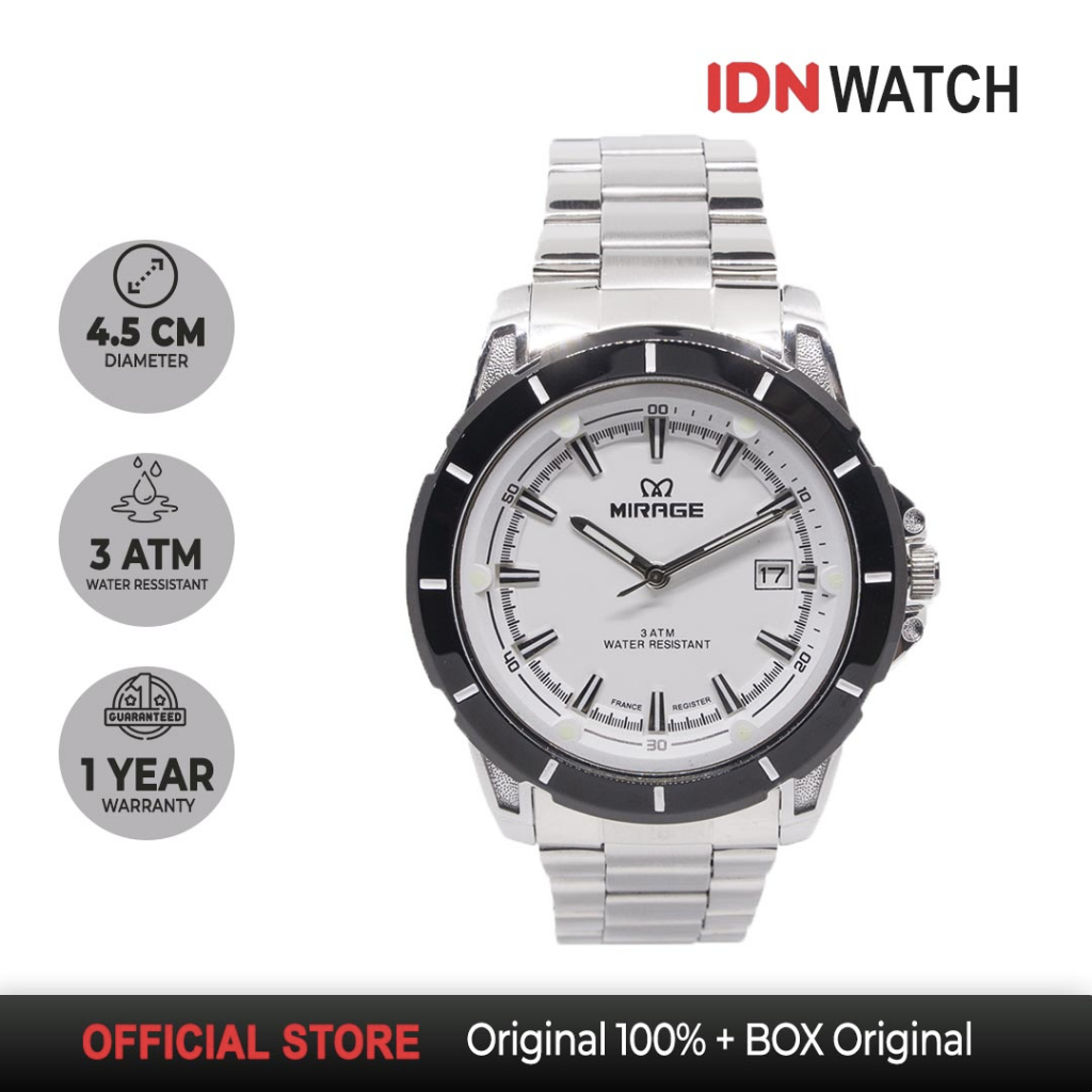 Jam Tangan Mirage Original Sporty Pria Silver Garansi 1 Tahun 8713M Anti Karat