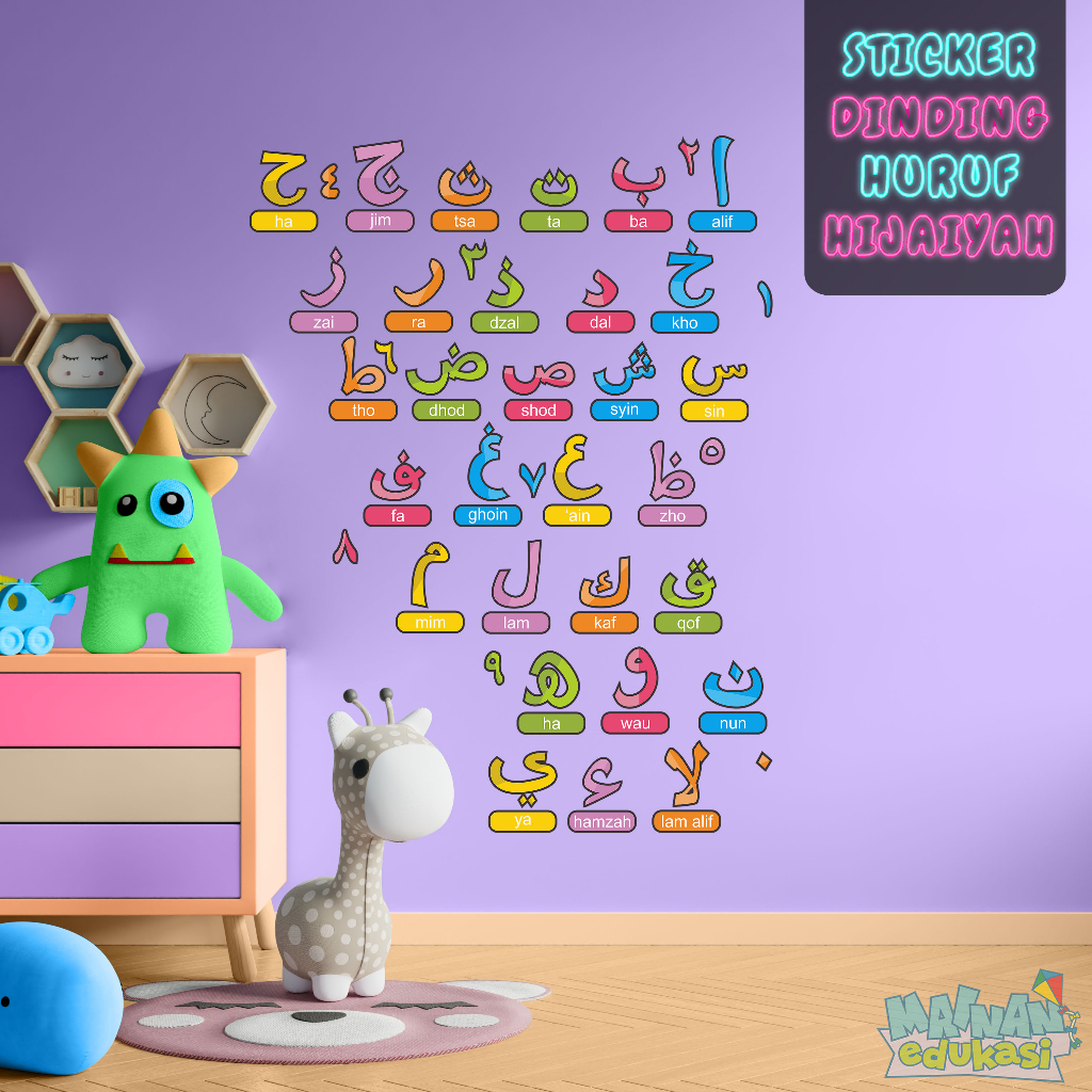 WallSticker Huruf Hijaiyah Sticker Dinding Edukasi Anak Warna-Warni