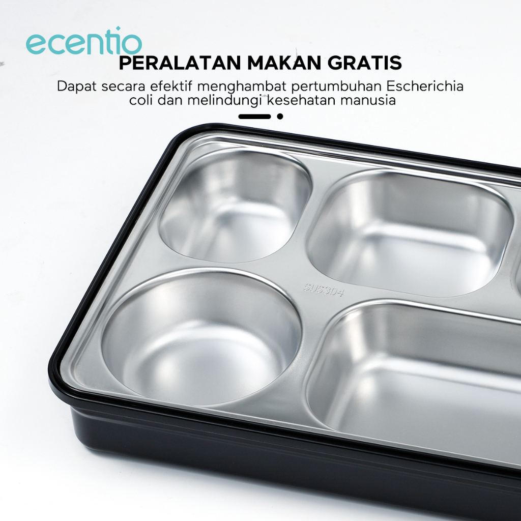 ecentio &amp; FOODI lunch box stainless anti tumpah 5 Sekat tempat bekal 1000ml/mangkuk sup 300ml 304 Stainless steel/tempat bekal Tahan Panas microwavable/Free Kapasitas mangkuk sup 300ml/Free Sendok