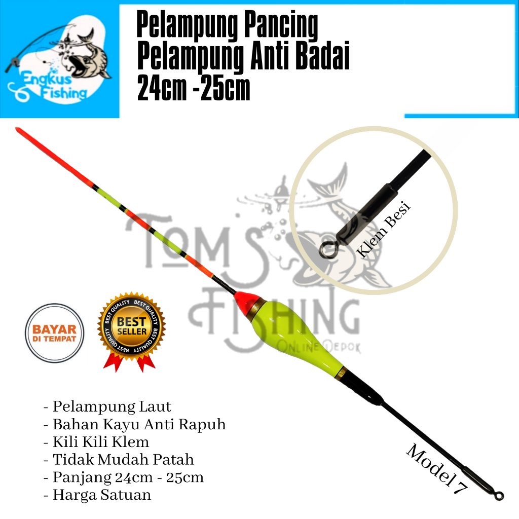 Pelampung Pumbul Pancing Anti Badai Klem Panjang (24cm-25cm) Fiber Banyak Model Murah - Engkus Fishing