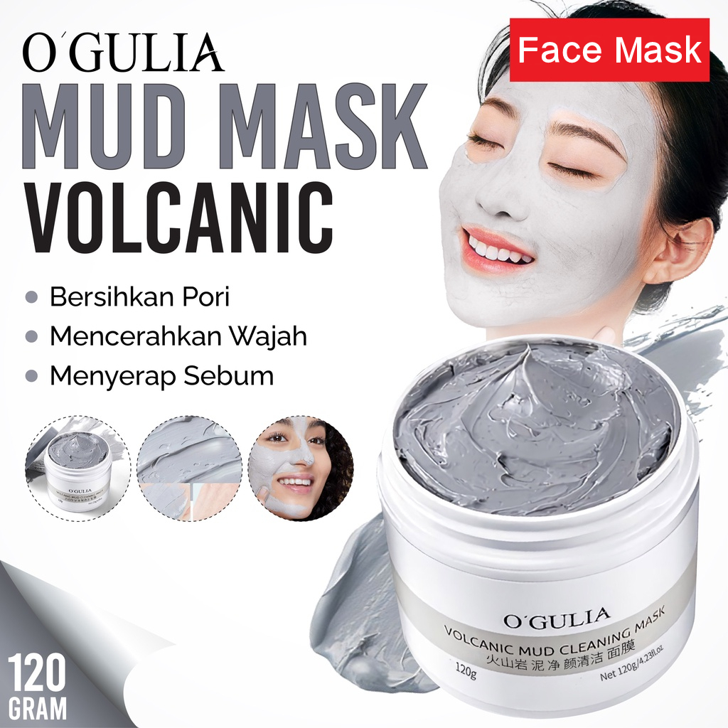 O'GULIA Volcanic Mud Facial Whitening Clay Mask Deep Cleansing Blackhead Removal Masker Wajah - 120gr