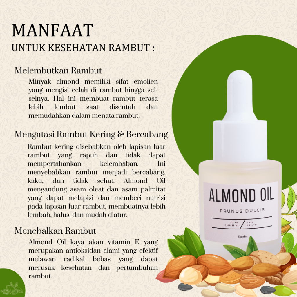 Almond Oil - Minyak Almond 10 dan 20 ml - Serum Perawatan Rambut, Wajah dan Kulit 100% Murni