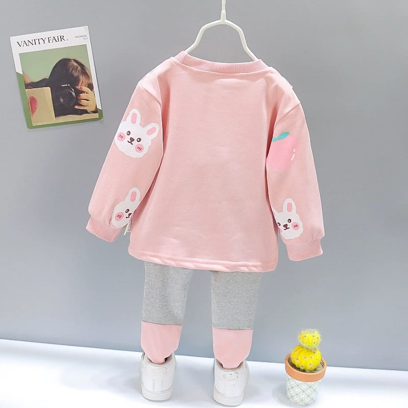 setelan lengan panjang anak perempuan motif RABBIT usia 6 bulan - 5 tahun lucu import premium