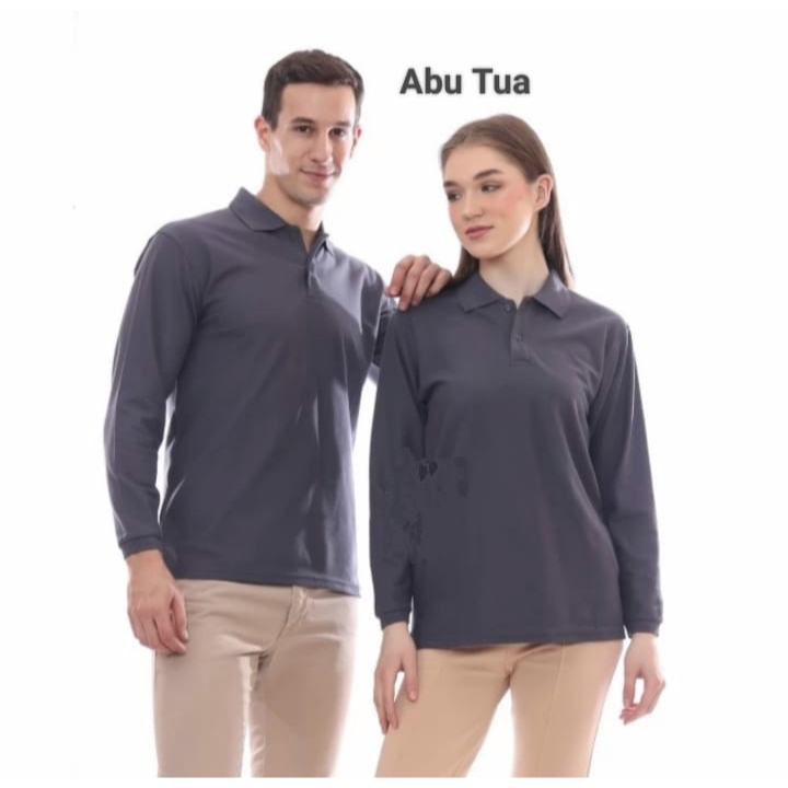 Kaos kerah lengan panjang FO POLOS warna ABU TUA / kaos kerah polos lengan panjang premium / Kaos Ke