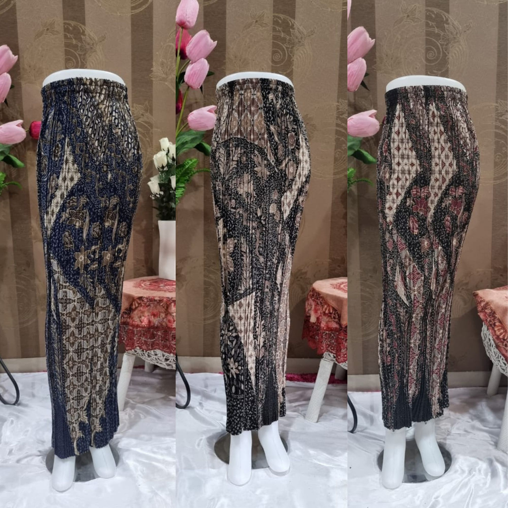 Rok Plisket Batik Motif SR / Rok Plisket Instan / Rok Batik Plisket Panjang