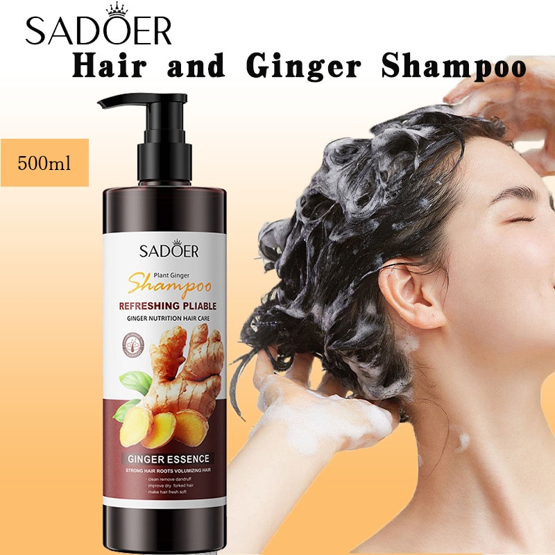 SADOER Plant Ginger Shampoo 500ml Gentle Dandruff Removal Menutrisi Rambut Pertumbuhan Rambut Cepat