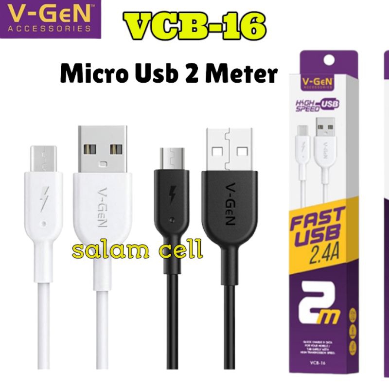 Kabel Data Micro Usb V-GEN VCB-16 2,4A Panjang 2 Meter Quick Charge Original Vgen Vcb 16