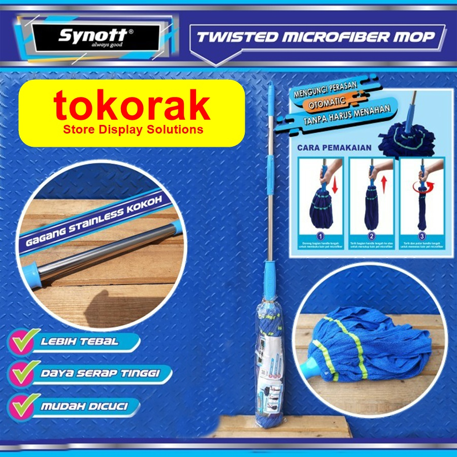 SYNOTT ALAT PEL KAIN MICROFIBER GAGANG STAINLESS TWIST MOP PUTAR KUNCI