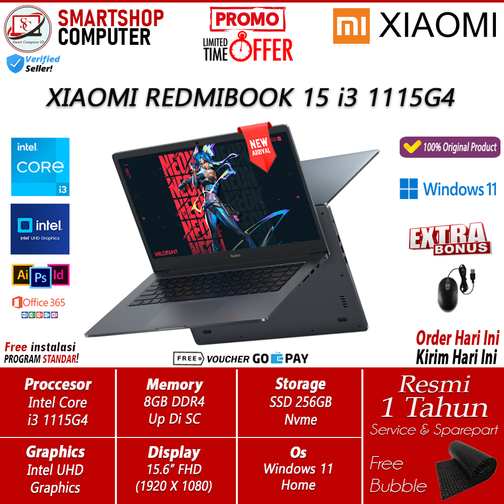 Laptop Xiaomi Redmibook 15 i3 1115G4 8GB 512GB ssd windows 10 Home