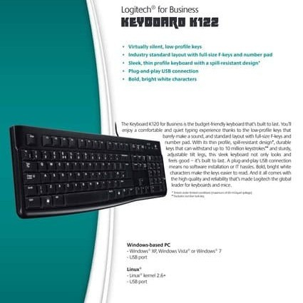 Keyboard Wired USB Logitechs K122 Plug &amp; Play