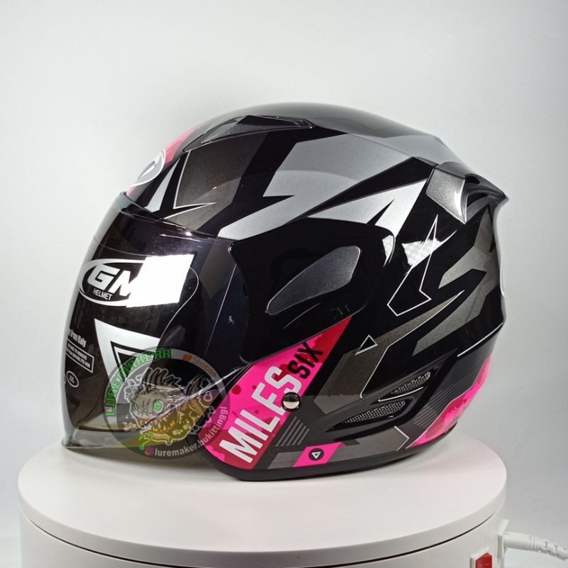 HELM GM FIGHTER SR SIX MILLES BLACK PINK SINGLE VISOR PELANGI
