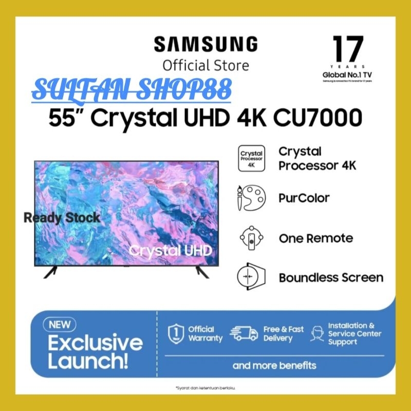 SAMSUNG LED TV 55CU7000 55 INCH CRYSTAL UHD 4K SMART TV I UA55CU7000