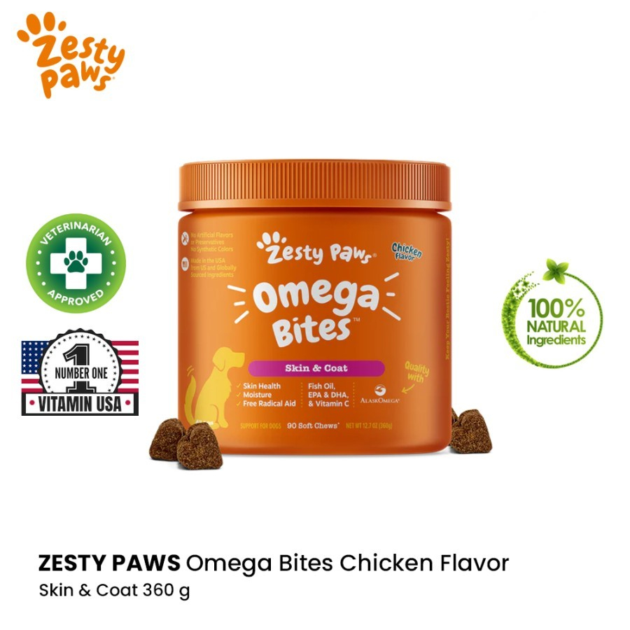 Zesty Paws Omega 3 Alaskan Fish Oil Chew - Vitamin Bulu dan Kulit Anjing Skin &amp; Coat