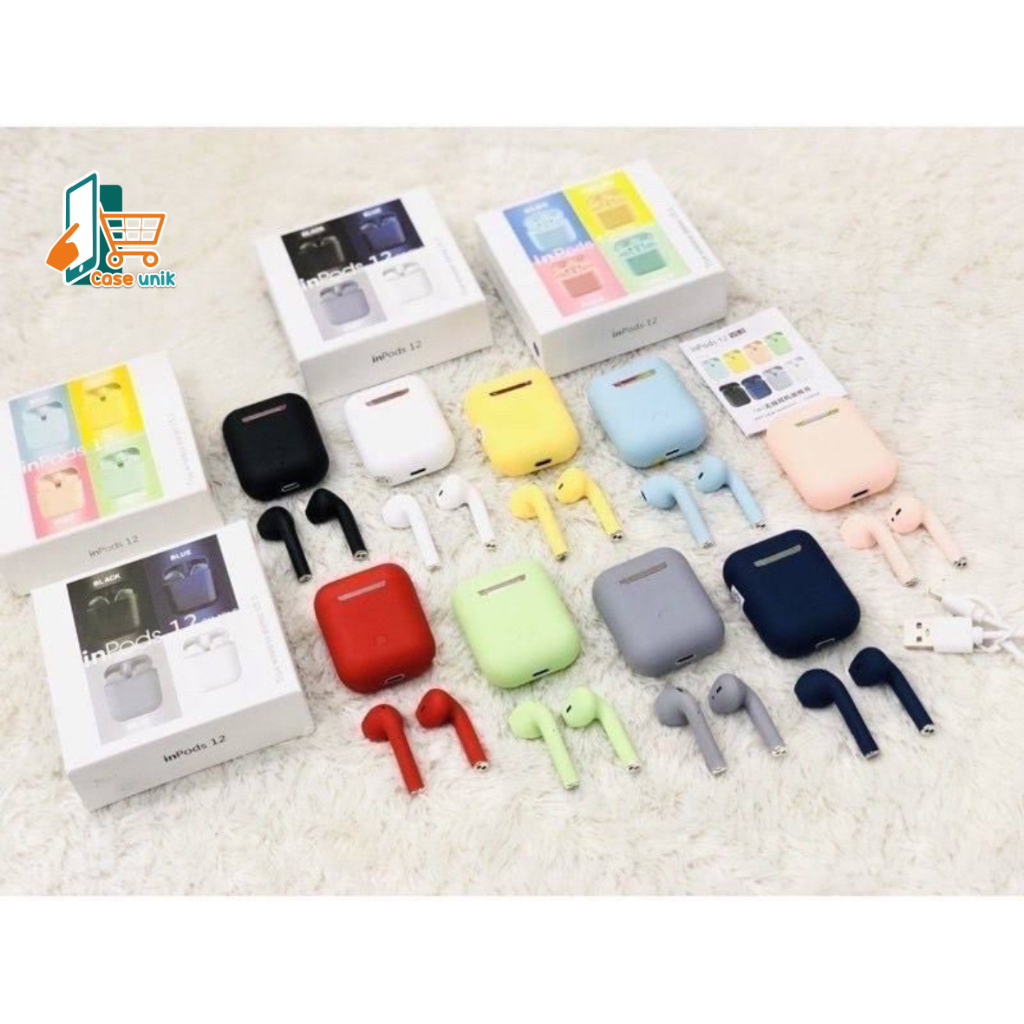 ￼HEADSET HANDSFREE EARPHONE BLUETOOTH WIRELLES Inpods 12 Macaron Headset Bluetooth Warna Macaron Wireless Inpods i12 CS6110